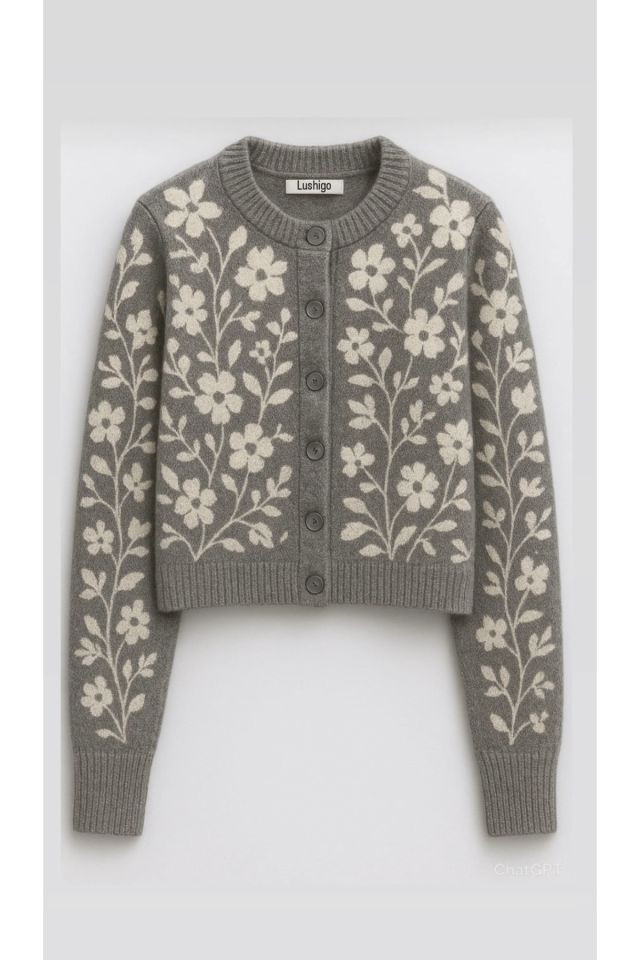 Kadın Cardigan Crop Örgü Desen Hırka 0011