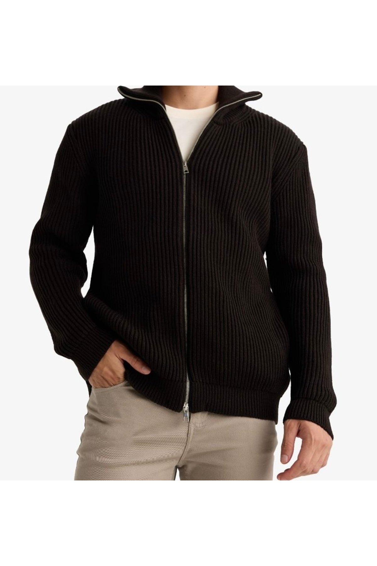 Erkek Regular Fit Normal Kesim Fermuarlı Selanik Örgü Hırka - 8