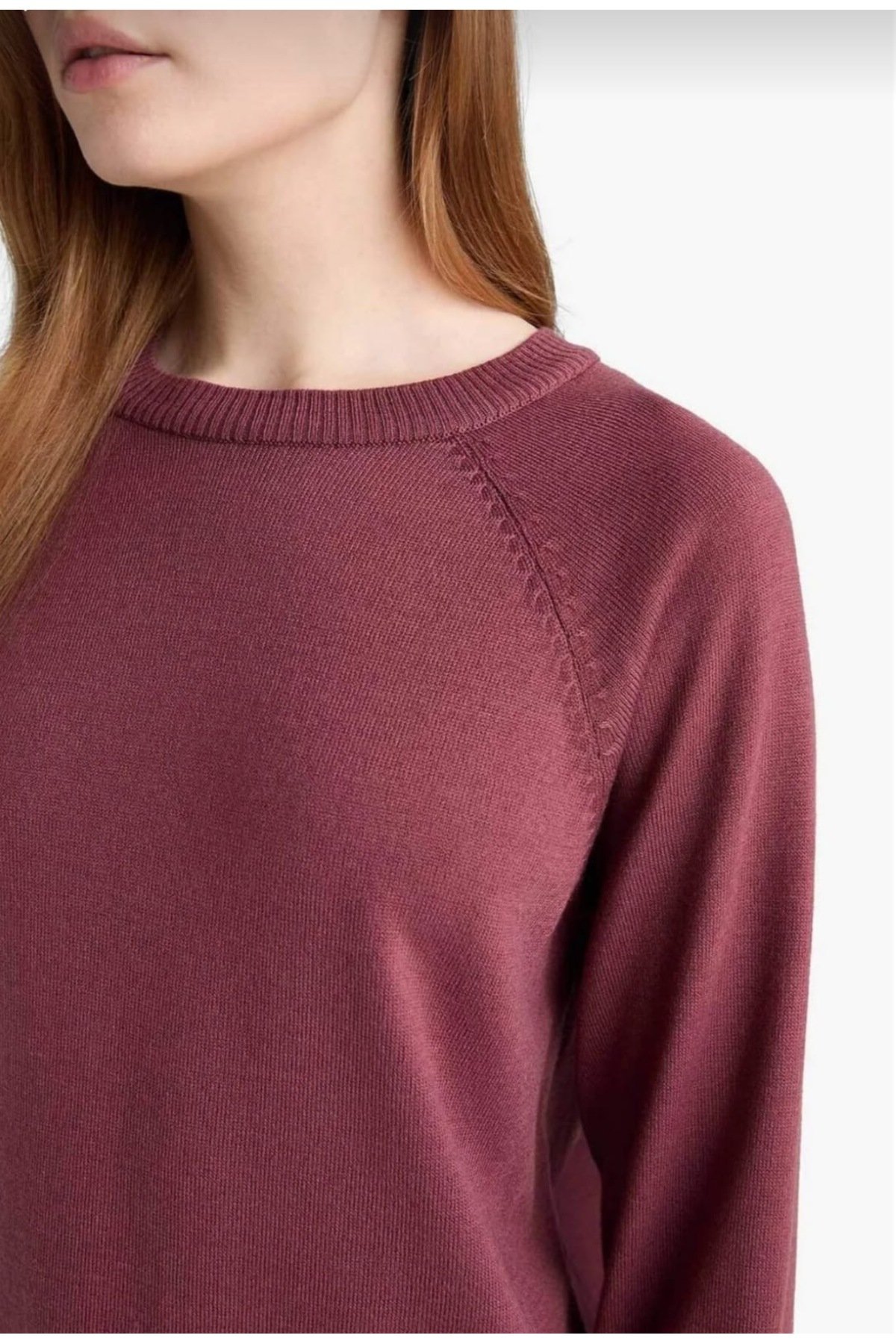 Regular Fit Bisiklet Yaka Yırtmaçlı Basic Düz Triko Kazak Tunik009012 - 2