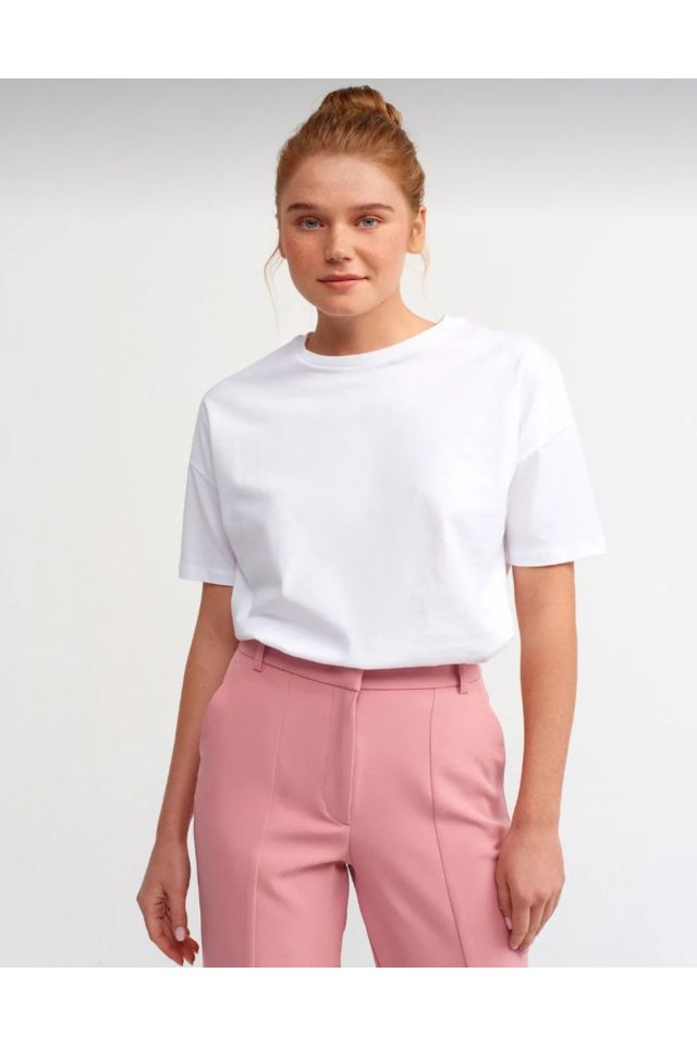 Lushigo 0034 Bisiklet Yaka Basic T-Sihirt Beyaz