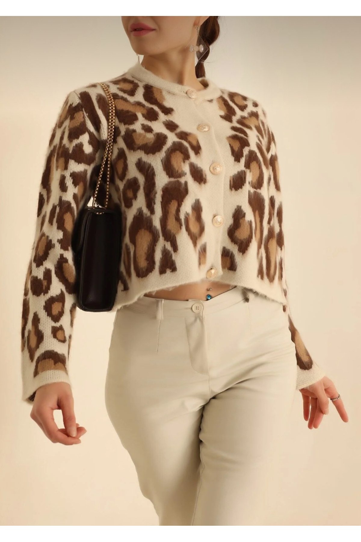 Leopar Desenli Kısa Sakallı Hırka - 7