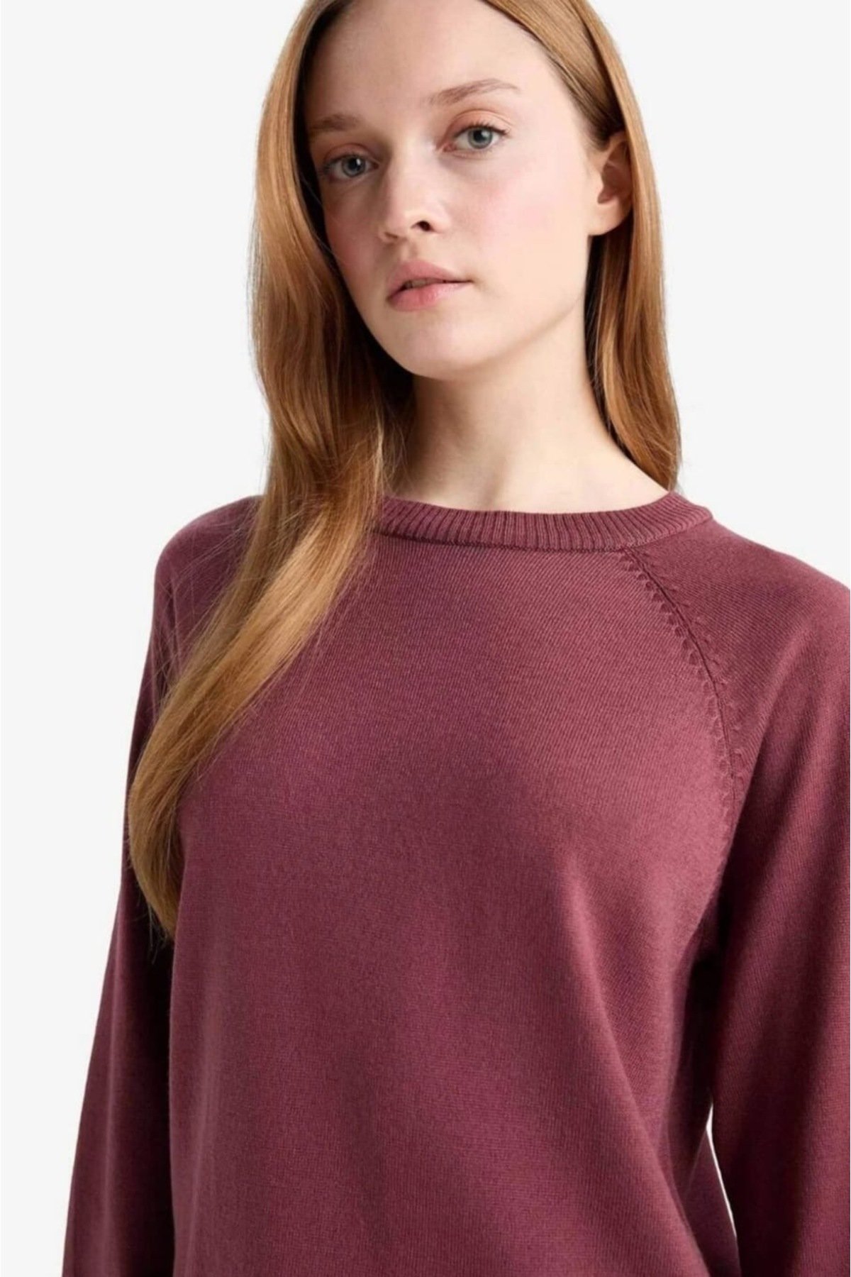 Regular Fit Bisiklet Yaka Yırtmaçlı Basic Düz Triko Kazak Tunik009012 - 6