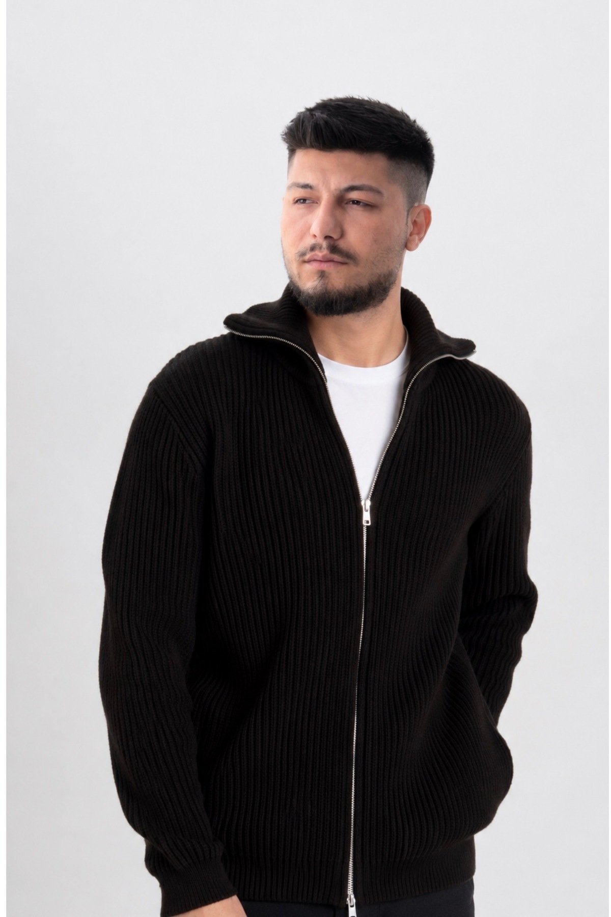 Erkek Regular Fit Normal Kesim Fermuarlı Selanik Örgü Hırka - 7