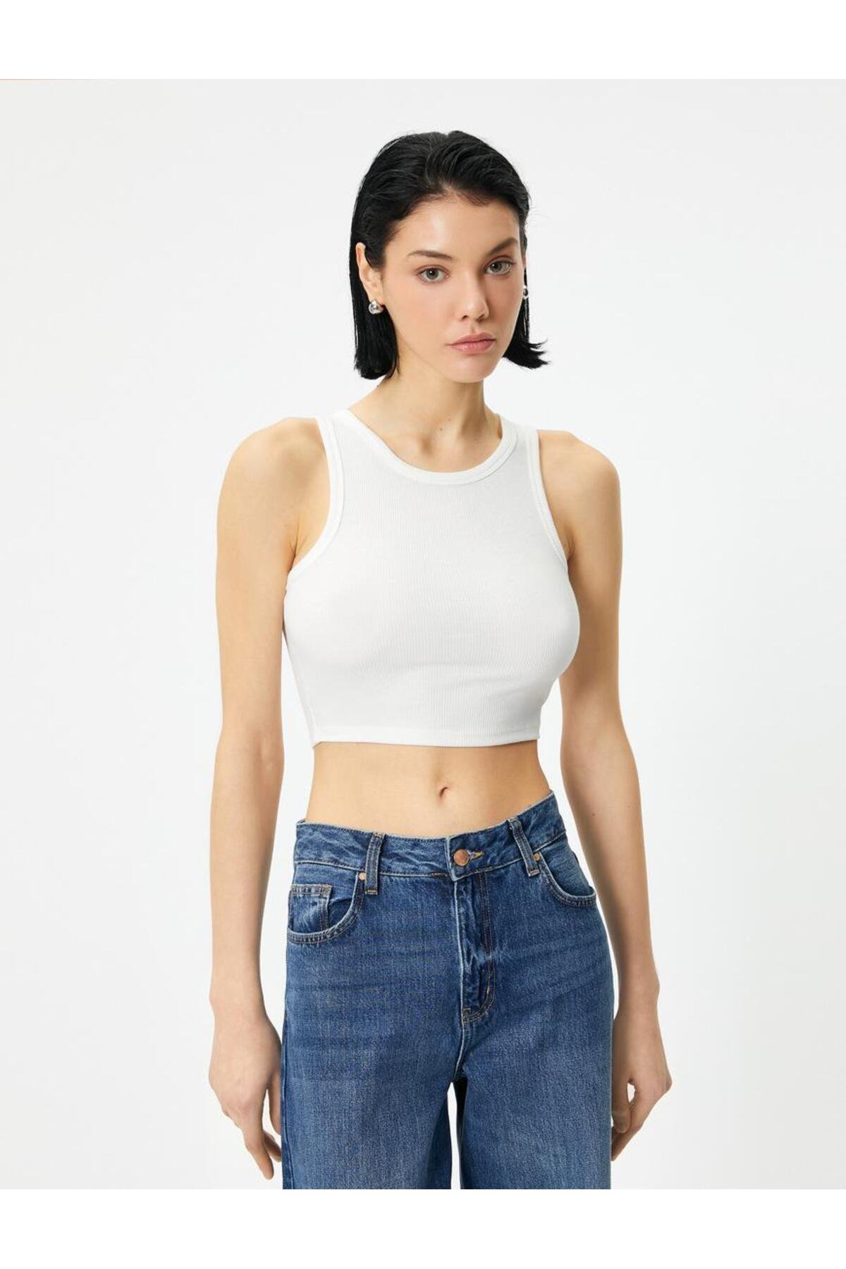 Halter Yaka Kadın Cool Basic Beyaz Atlet 00027 - 2