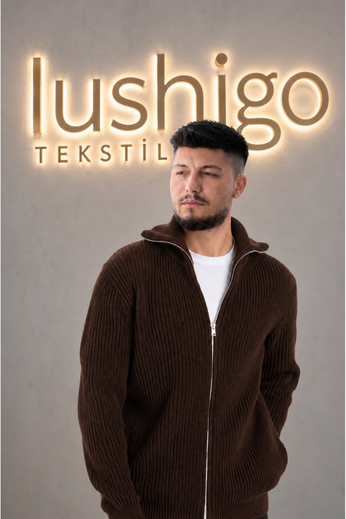 Erkek Regular Fit Normal Kesim Fermuarlı Selanik Örgü Hırka - 5
