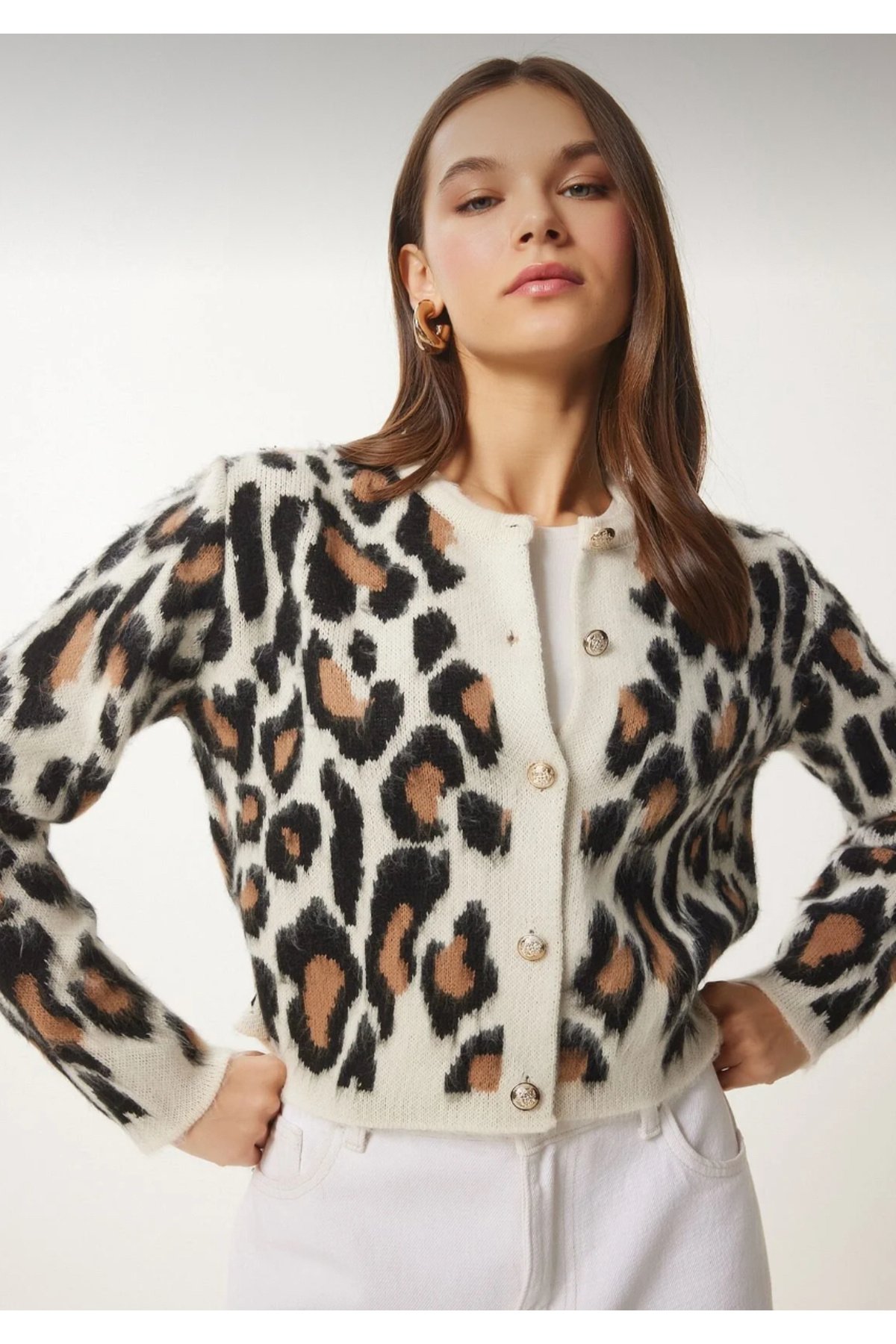 Leopar Desenli Kısa Sakallı Hırka - 3