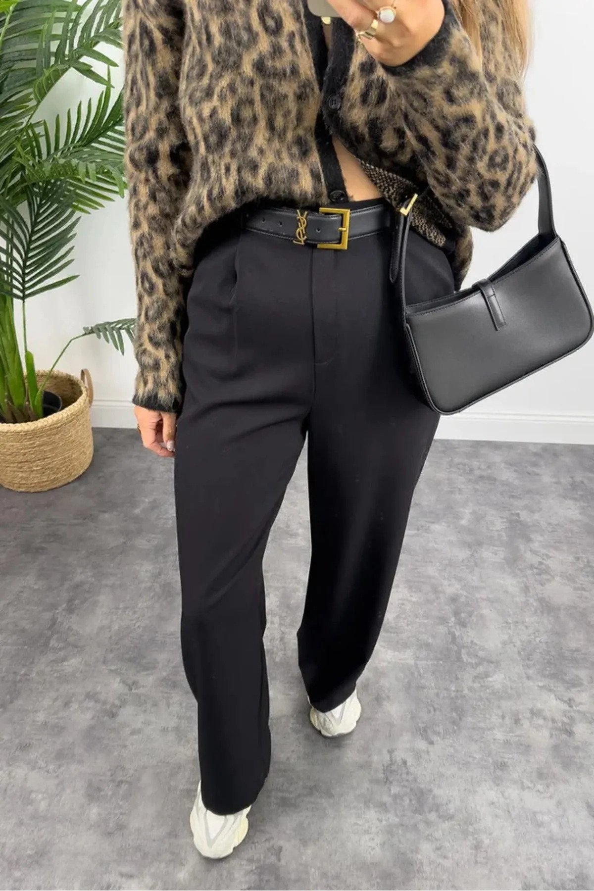 Leopar Desen Hırka Yumoş Triko Düğmeli - 4