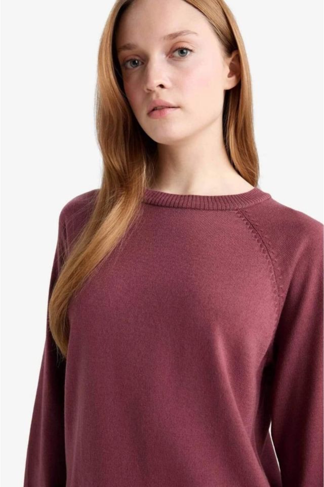 Regular Fit Bisiklet Yaka Yırtmaçlı Basic Düz Triko Kazak Tunik009012