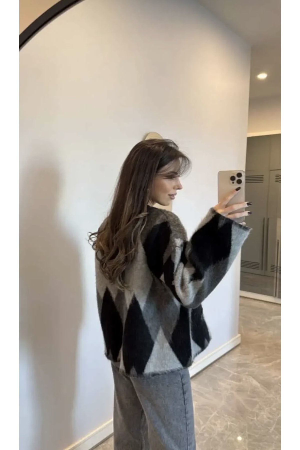 Marka Model Gri Baklava Desen Hırka - 4
