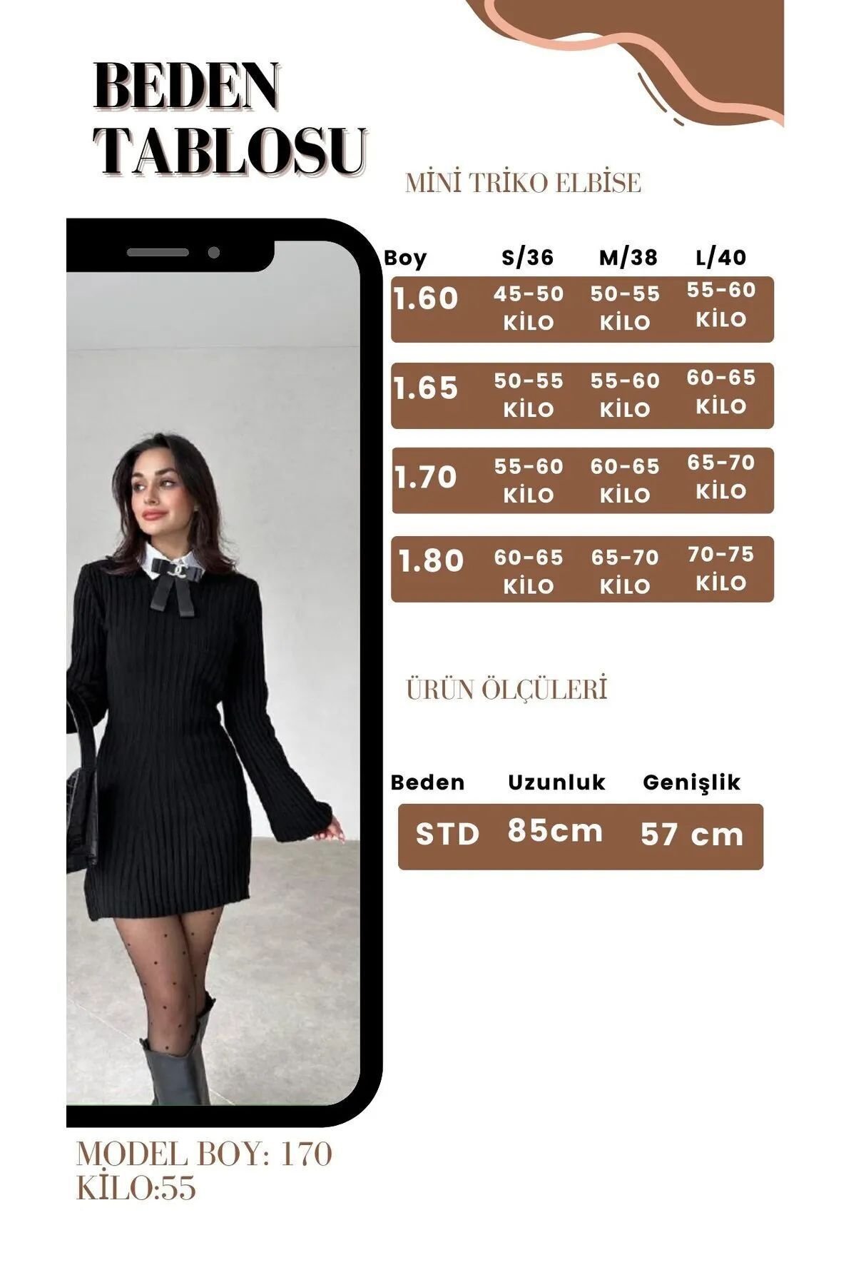 Buqre's Kadın Mini Fitilli Kışlık Triko Elbise - 4
