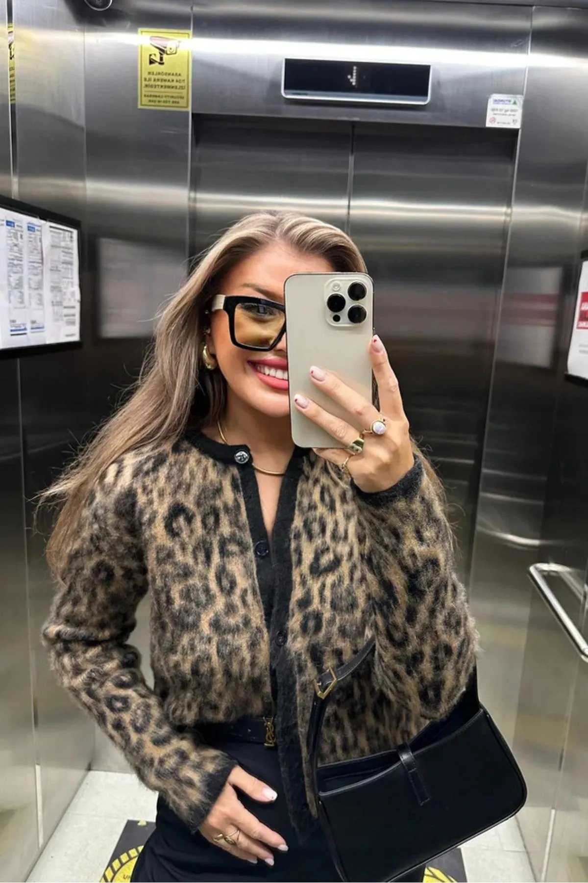 Leopar Desen Hırka Yumoş Triko Düğmeli - 1