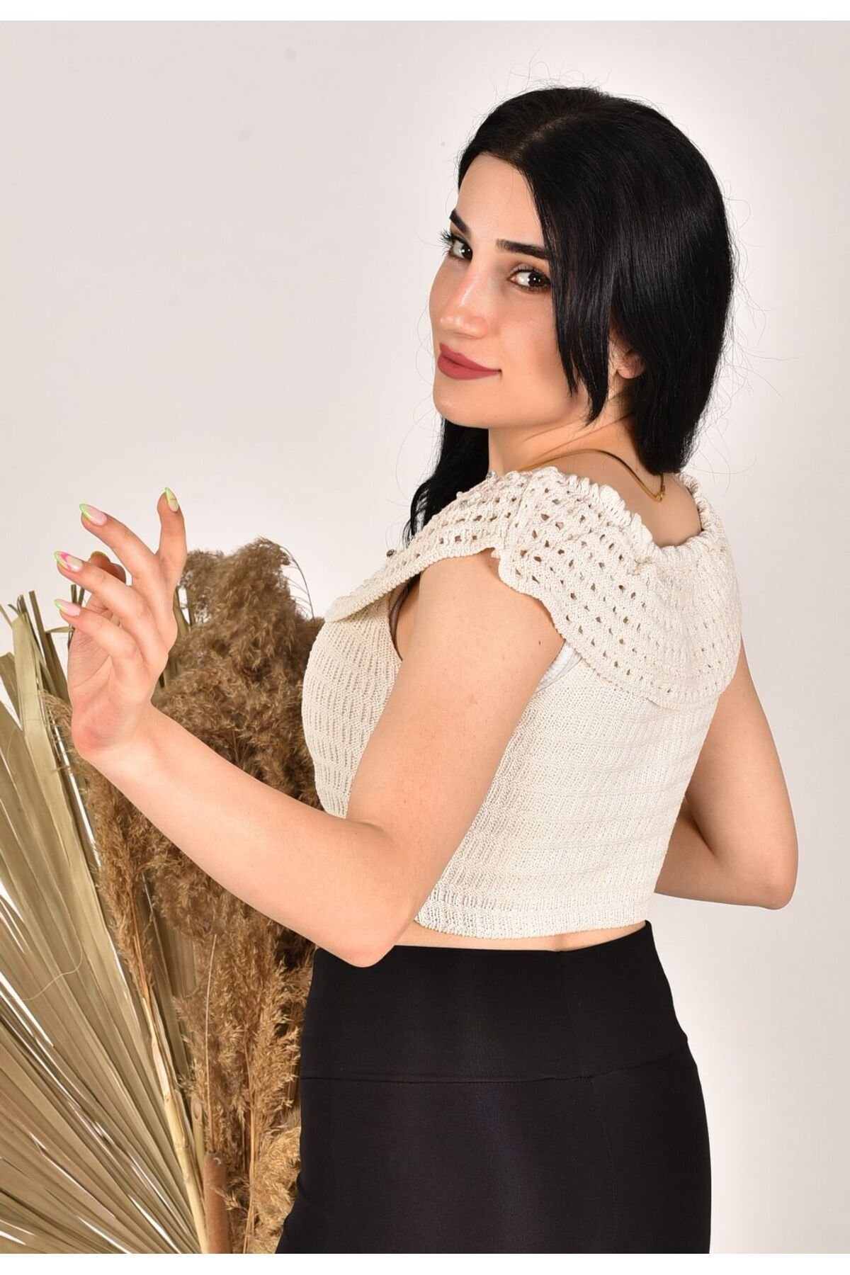 Yazlık Madonna yaka taşlı krop - 7