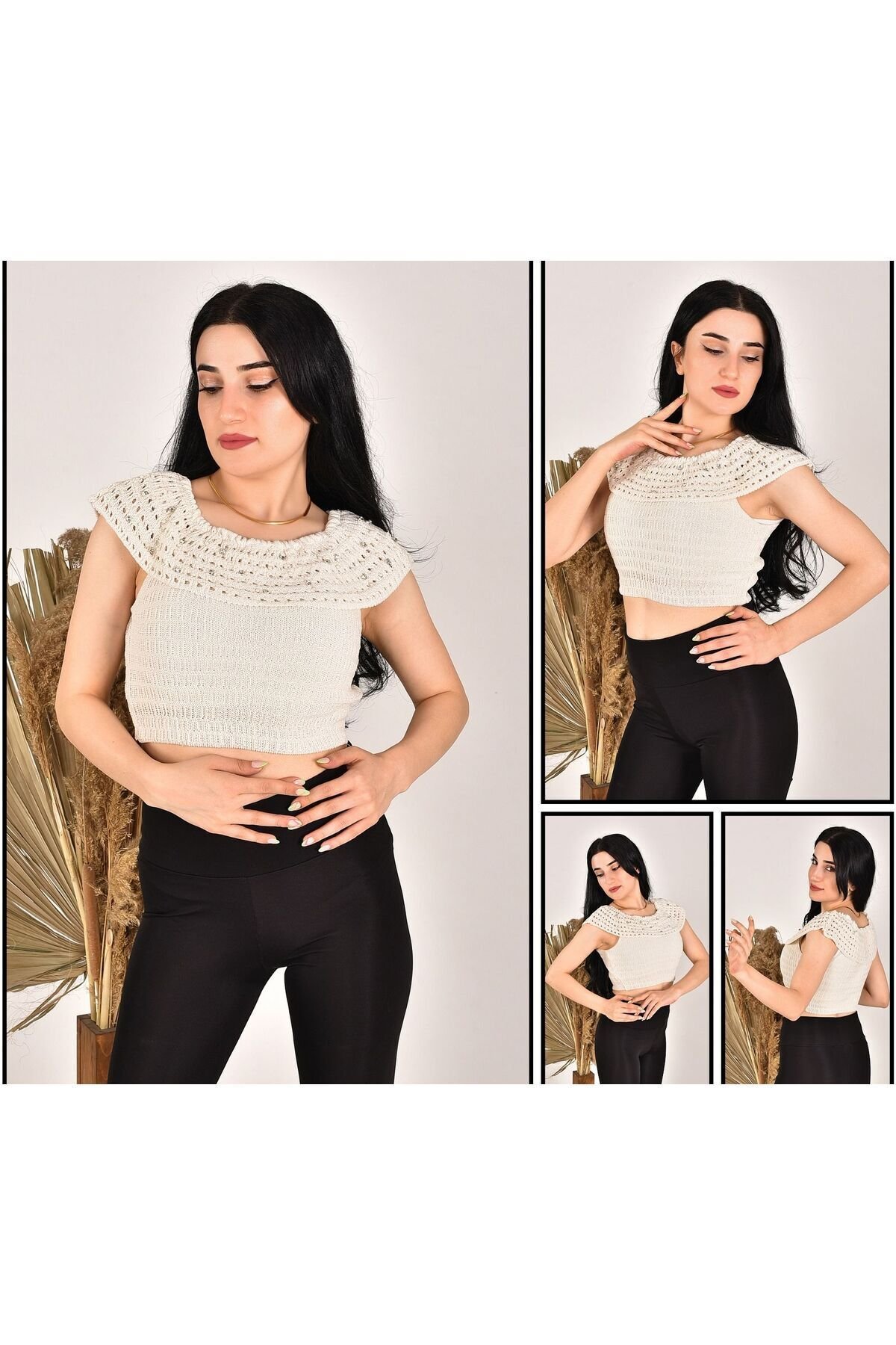 Yazlık Madonna yaka taşlı krop - 2