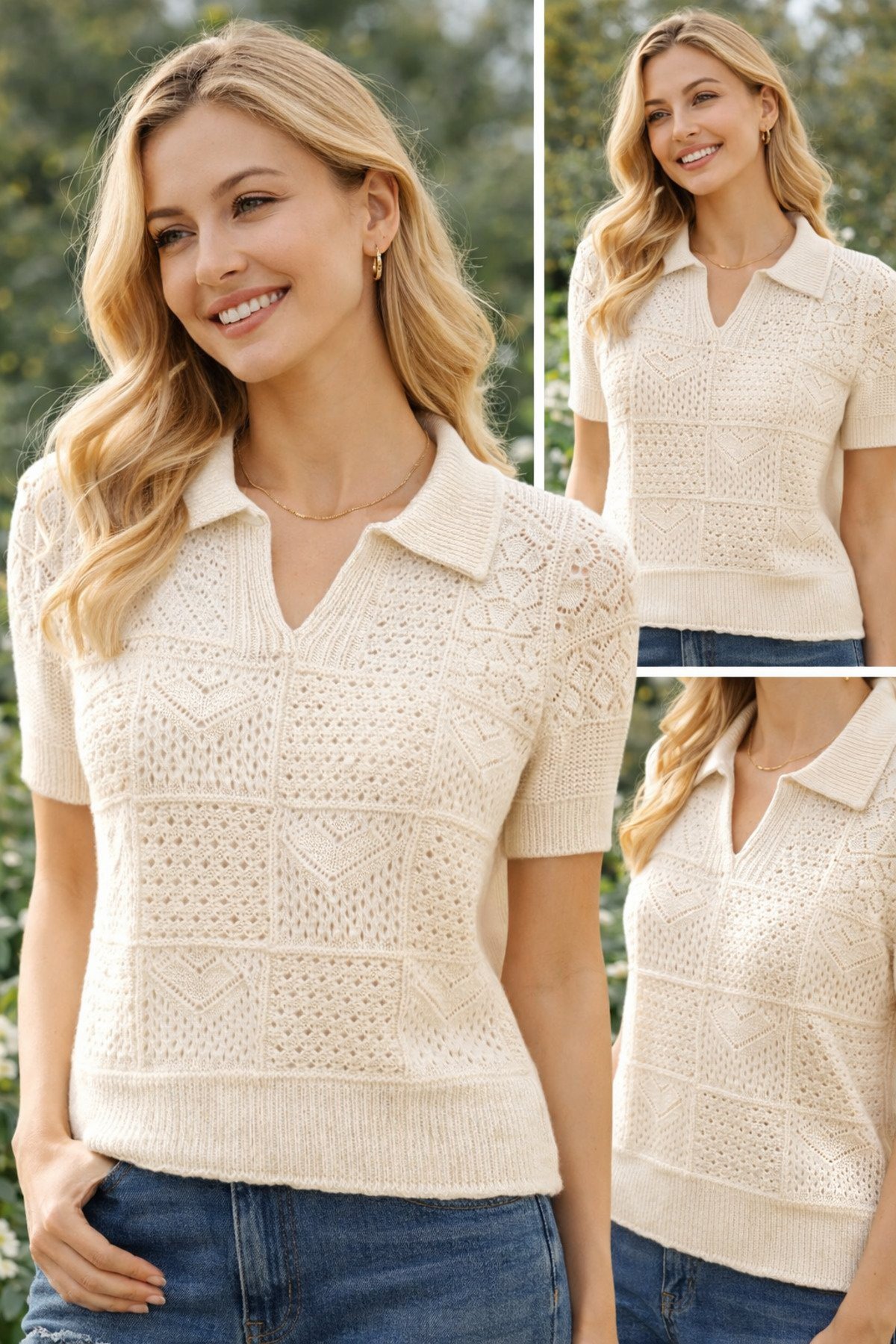 Kadın triko Polo yaka t-shirt 3388 - 2