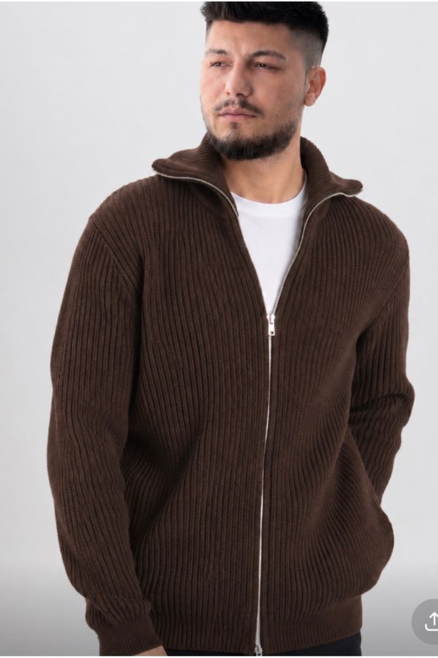 Erkek Regular Fit Normal Kesim Fermuarlı Selanik Örgü Hırka